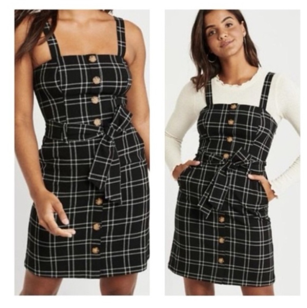Abercrombie & Fitch Black Plaid Button‎ Front Dress